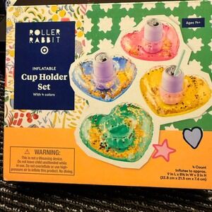 Roller Rabbit Inflatable Cup Holder Set Unisex‎ OS Multi NEW Heart Glitter 4pk